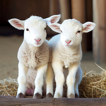 Two baby sheep generative ai