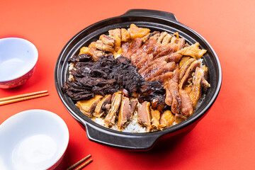 Lap mei fan or waxed meat rice is Chinese traditional dish that is served during Chinese New Year festive. With two bowls ready to be served
