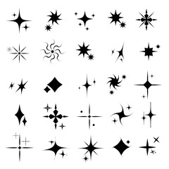 set of black silhouettes of stars vector genz four pointed aesthetic cute