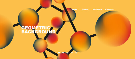 Line points connections geometric landing page background. Fluid circles and spheres with liquid gradients. Vector Illustration For Wallpaper, Banner, Background, Card, Book Illustration, landing page