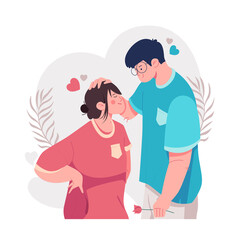 A romantic boyfriend is caring his darling girlfriend with great passion. Happy young couple portrait. Valentine's Day and Happy Anniversary concept.