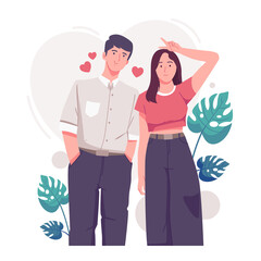 Romantic lovers are flirting with each other. Happy young couple portrait. Valentine's Day and Happy Anniversary concept.