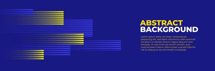 Abstract blue banner design vector, dynamic sporty horizontal background template with blue and yellow shapes for media promotion or web banner