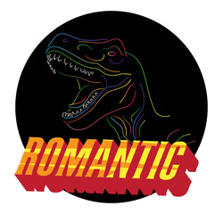 Dinosaur with speech bubble saying Romantic word. Tyrannosaurus Rex with thoughts.