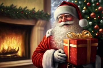 Fototapeta na wymiar Santa holding a Christmas present