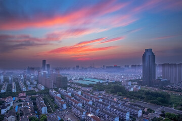 Naklejka na ściany i meble Overlooking modern urban architecture and urban night view of Jiangyin City, Jiangsu Province, China