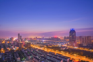 Overlooking modern urban architecture and urban night view of Jiangyin City, Jiangsu Province, China