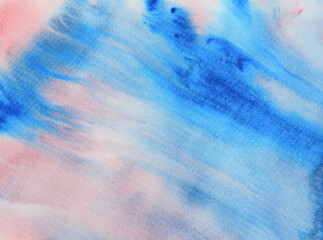 Bright with colorful watercolor stroke and spray on paper , Abstract background and texture by hand drawn blue with red with purple and pink color liquid drip