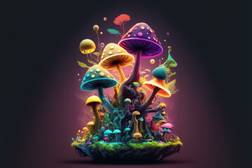 Colorful Magic Mushrooms, AI generated Illustration
