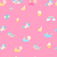 seamless pattern with unicorn and cupcake