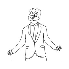 Continuous singe one line drawing art of stress confusing people because any problem. Vector illustration of business people mess feeling with round scribbles instead of a head.