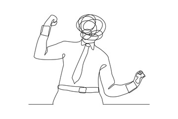 Continuous singe one line drawing art of stress confusing people because any problem. Vector illustration of business people mess feeling with round scribbles instead of a head.