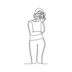 Continuous singe one line drawing art of stress confusing people because any problem. Vector illustration of business woman mess feeling with round scribbles instead of a head.