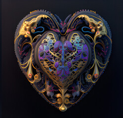 heart emblem with woven floral guilding 