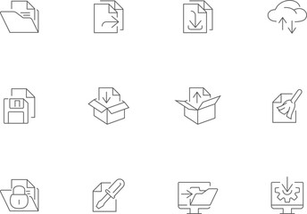 File manager - thin line icon set. Editable stroke. Vector