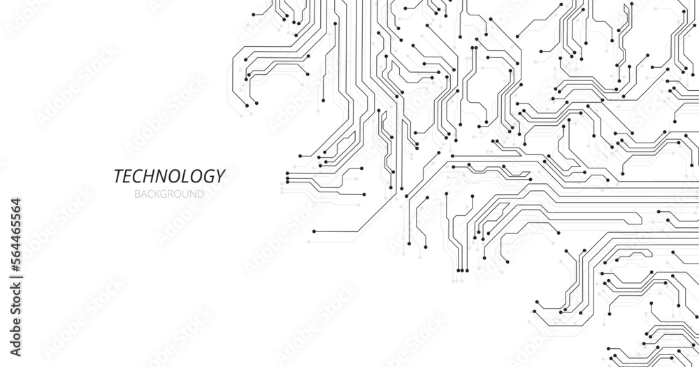 Poster Black circuit connection on white background.High-tech circuit board connection system. futuristic digital innovation background.	