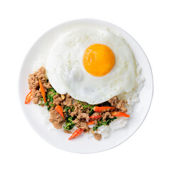 Thai food (Pad Kapao), Stir fried basil with pork and fried  egg on transparent png