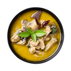 Thai food, Green curry chicken soup in bowl on transparent png