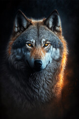Gray wolf portrait, Generative Ai