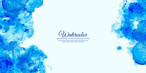 Vector illustration. Watercolor paints. Abstract contemporary aesthetic background. Design for web banner, website template. Modern art print. Hand painted panoramic wallpaper. Blue and white color