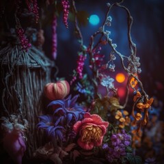 Fototapeta na wymiar Whimsical Fairy Garden at Night AI