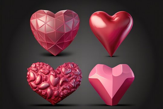 3d realistic vector icon set. Valentines collection of red and pink hearts