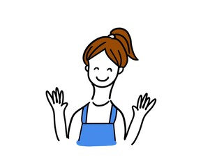 ポニーテール　女性上半身　両手を振る