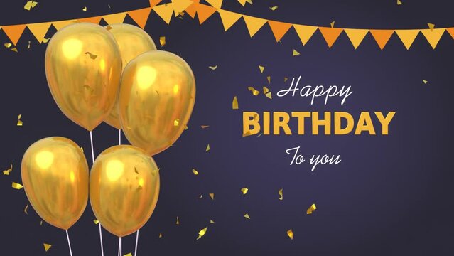 Birthday or holiday celebration or congratulation video with golden balloons and falling confetti. Anniversary celebration