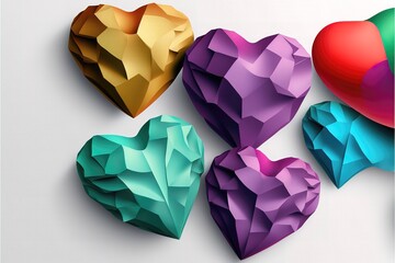 Naklejka na ściany i meble Vector paper hearts png. Valentine's Day, multicolored hearts png. Love, holiday, paper elements