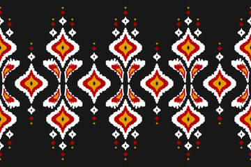 Obraz premium Ethnic ikat seamless pattern in tribal. American, Mexican style. Aztec geometric ornament print. Design for background, wallpaper, illustration, fabric, clothing, carpet, textile, batik, embroidery.