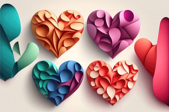Vector paper hearts png. Valentine's Day, multicolored hearts png. Love, holiday, paper elements