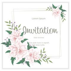 Flowers and leaves vector frame bouquet on white background. Floral wedding invitation elegant invite card design. Spring ornament layout with isolated and copy space.