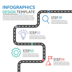 roadmap Infographic template. 4 Step timeline journey, calendar Flat simple infographics design template. presentation graph. Business concept with 4 options, road vector illustration.