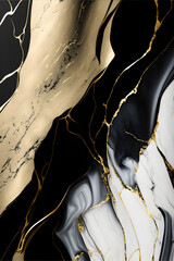 Elegant black, white, and gold marble background texture for use in design projects, Generative Ai