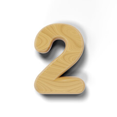 3D wooden number isolated on transparent background