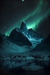 Fototapeta na wymiar Majestic View of the Shimmering Aurora Borealis - the Northern Lights - over the Mountains as they Light Up the Evening. A Generative AI Illustration