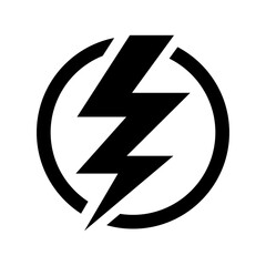 Electric lightning bolt sign inside a circle. In black color isolated in transparent background. Lightning bolt in double zig zag shape. Super hero symbol.