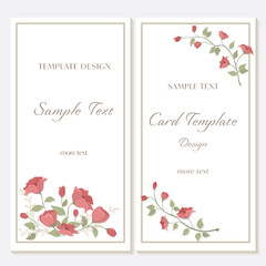 Red flower invitation card template frame background. Floral vector illustration ornament decoration greeting card design concept for wedding, printing, flyers, poster, brochure, voucher.