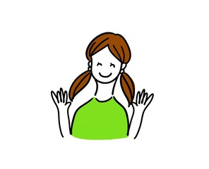 ツインテール女性上半身　両手を振る