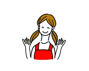 ツインテール女性上半身　両手を振る