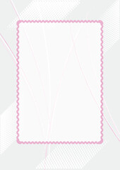 Rectangular white transparent frame with wavy pink border. The frame is on a patterned soft background with space for text, vector and jpg.