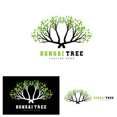 Obraz premium Green Tree Logo Design, Bonsai Tree Logo Illustration, Leaf And Wood Vector