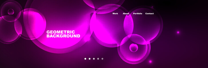 Neon glowing bubbles, circles magic energy space light concept, abstract background wallpaper design