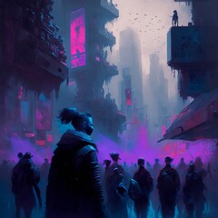 Overcrowded Future: A Cyberpunk Cityscape