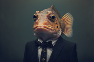 Fototapeta na wymiar Beautiful Portrait of a Fish dressed in a formal business suit, Generative AI