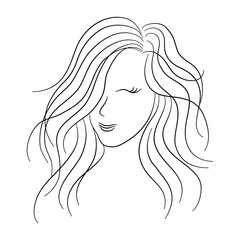 Woman line art, at vintage style design Black pine lines on white background for decorating cards, product design, digital printing, women's day, t-shirt patterns, fabric patterns, mug design and more