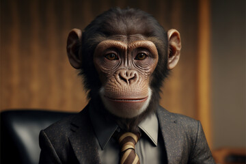 Portrait of a dressed in a Monkey formal business suit, Generative AI