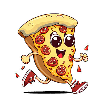 happy cartoon pizza running