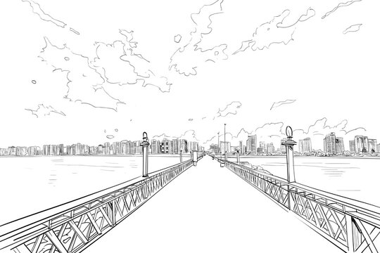 Fortaleza. Brazil. South America.  Hand drawn city sketch. Vector illustration.