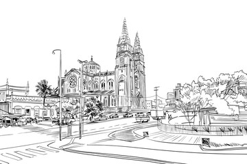 Fortaleza. Brazil. South America.  Hand drawn city sketch. Vector illustration.
